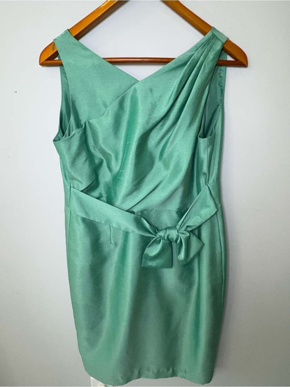 Evan-Picone Seafoam Green Faux Wrap Tie Waist Sheath Dress Size 10